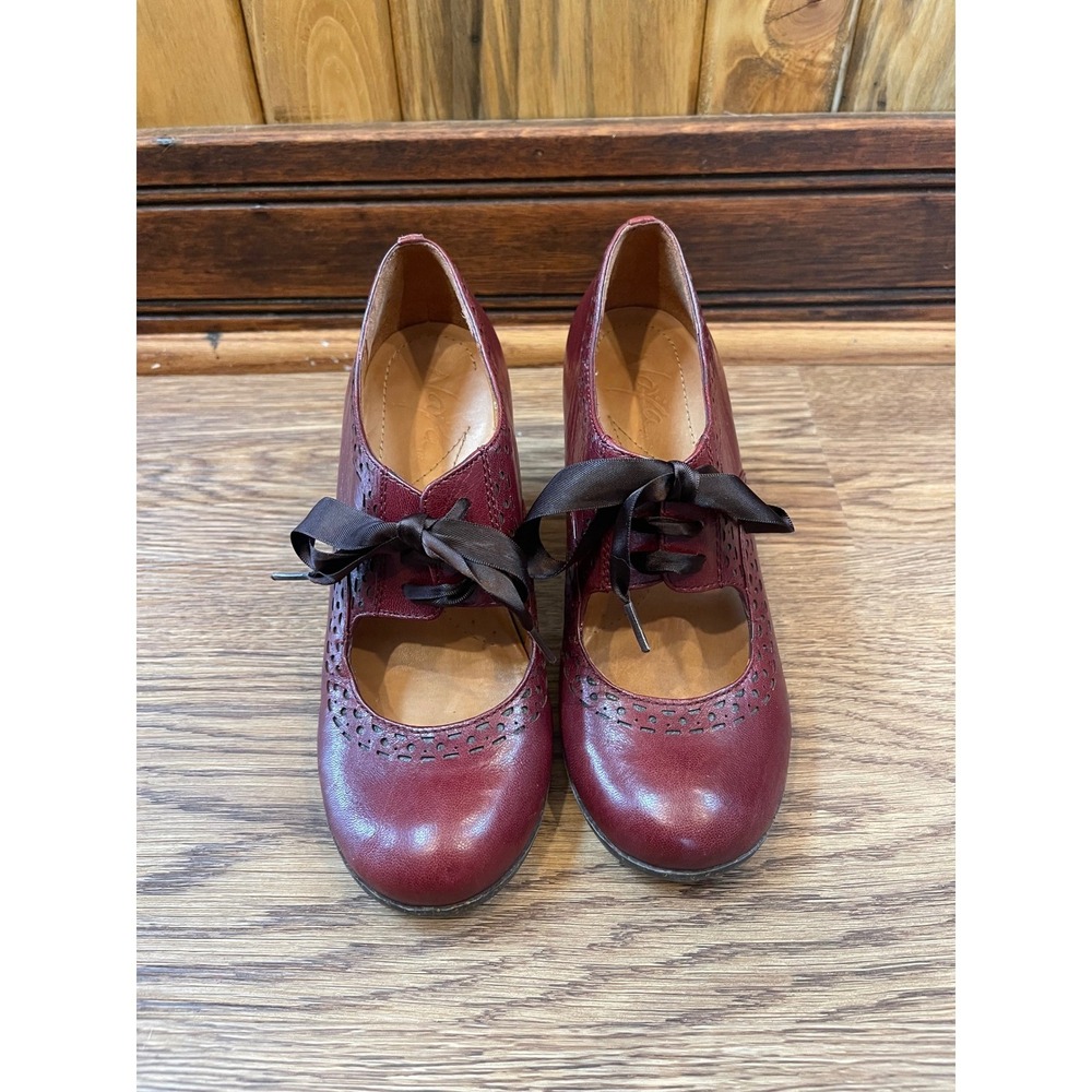 Naya Jada Oxford Heels Womens 6M Burgundy Excellent Leather Ribbon Lace Brogue - Picture 1 of 10